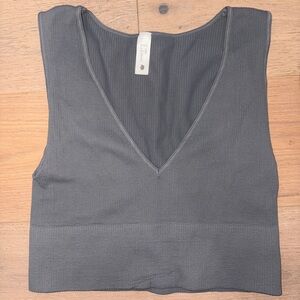 BYLT Basics Ribbed Charcoal V-Neck Crop Top